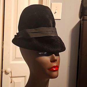 Designer Black Luxury Hat, Peachbloom Velour, Merrimac Body Made Of Imported Fur